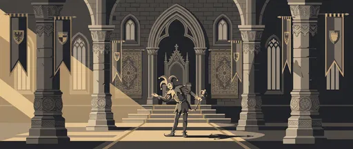 Court Jester in Medieval Throne Room