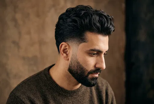 Man With Wavy Hair and Taper Fade