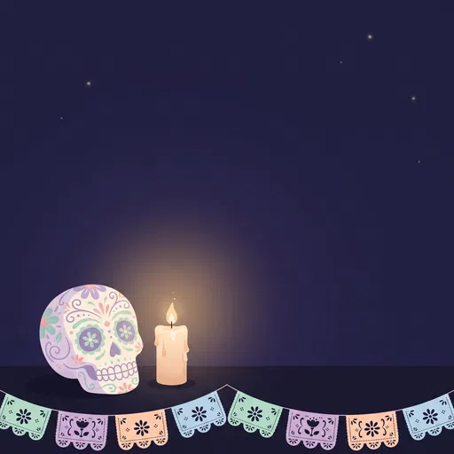 Pastel Sugar Skull and Candle Illustration