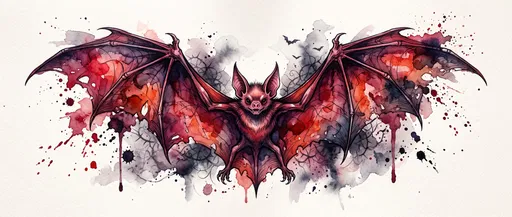 Crimson Watercolor Gothic Vampire Bat Illustration
