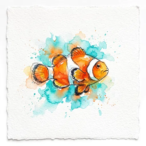 Watercolor and Ink Clownfish Illustration