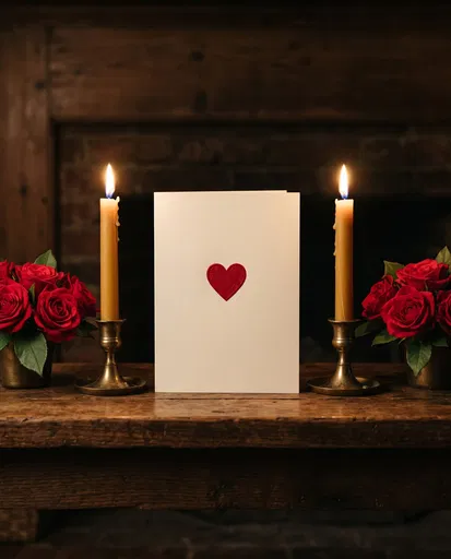 Cream Greeting Card With Candles and Roses