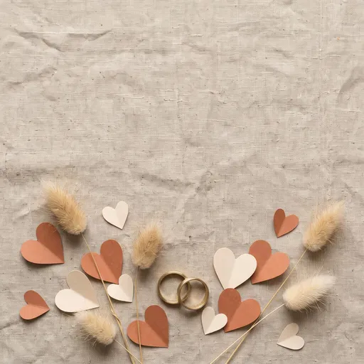 Wedding Rings and Paper Hearts on Linen