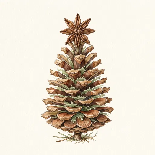 Watercolor Pinecone Christmas Tree With Star Anise