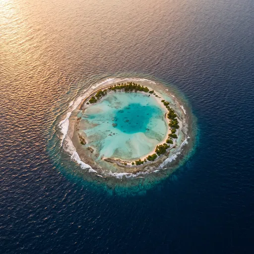 Aerial View of Circular Coral Atoll