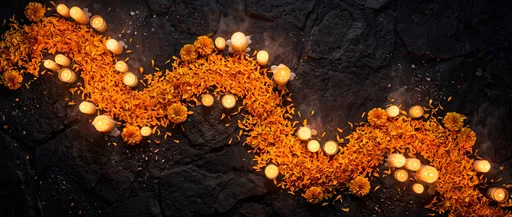Marigold Petals and Candles on Dark Stone