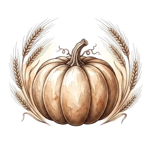 Sepia Ink and Watercolor Pumpkin Illustration