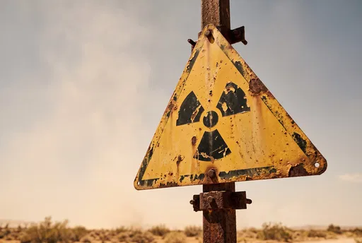 Weathered Nuclear Warning Sign in Desert