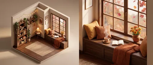 Cozy Autumn Window Nook 3D Render