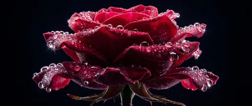 Crimson Rose With Water Droplets on Black