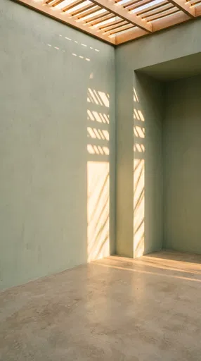 Minimalist Sage Wall With Pergola Shadows