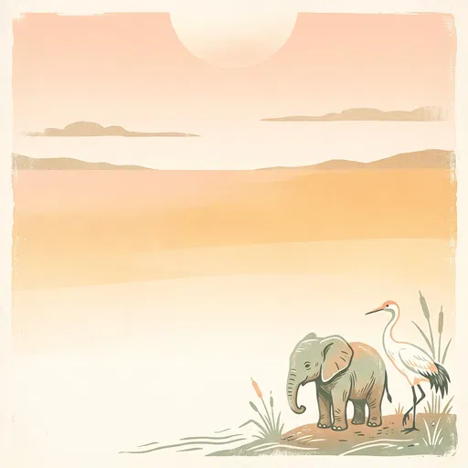Minimalist Pastel Elephant and Crane Illustration