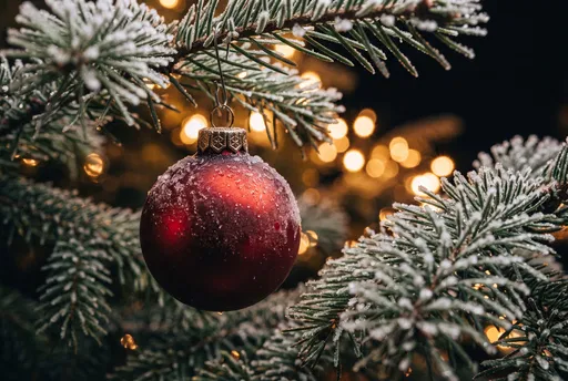 Frosted Red Bauble on Fir Branch