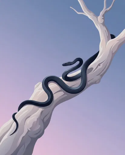 Black Snake on Pale Branch Illustration