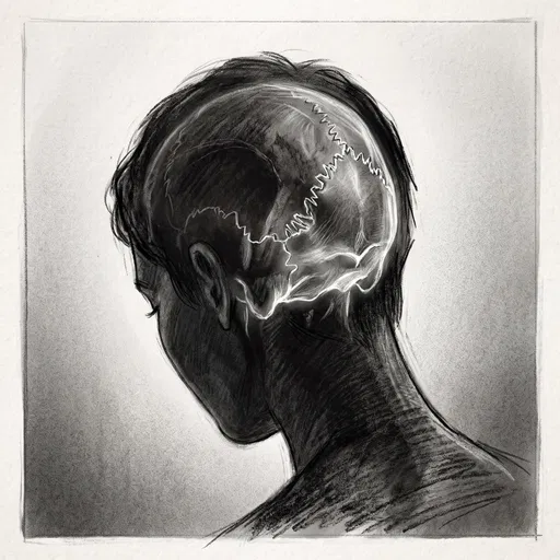 Charcoal Portrait With Luminous Cranial Sutures