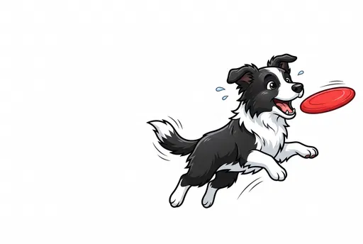 Cartoon Border Collie Catching Red Disc