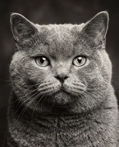Monochrome Studio Portrait of British Shorthair Cat
