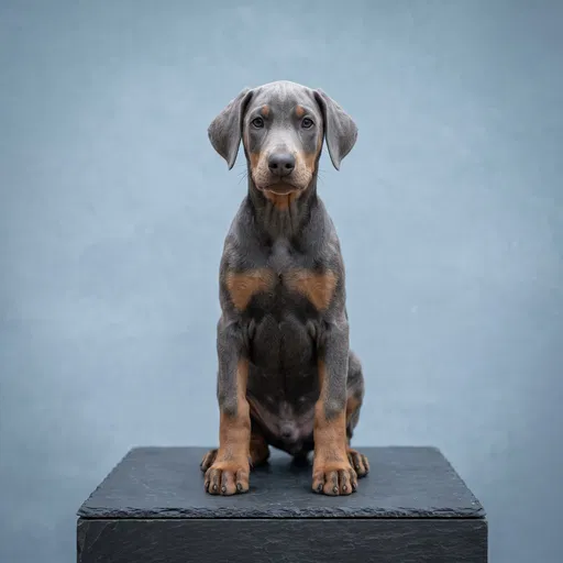 Blue Doberman Puppy on Slate Plinth