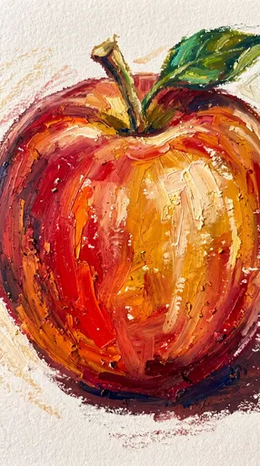 Impasto Red and Yellow Apple Painting