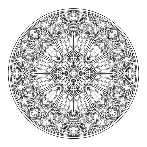 Gothic Rose Window Mandala Coloring Page