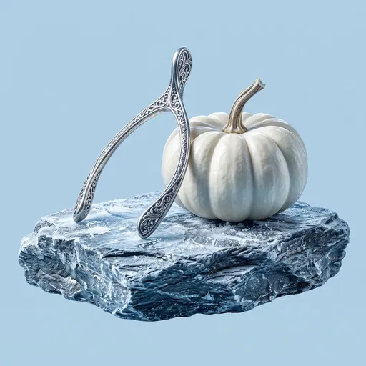 Silver Wishbone and White Pumpkin on Slate