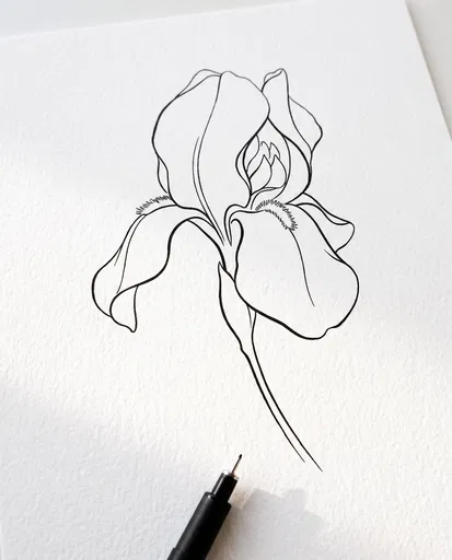 Minimalist Black Ink Iris Flower Drawing