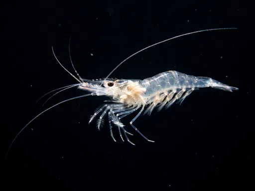 Translucent Pelagic Shrimp in Black Water