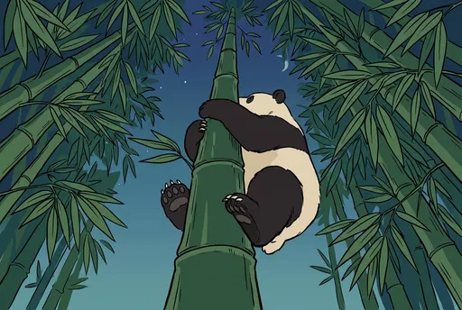 Panda Climbing Bamboo at Twilight Illustration