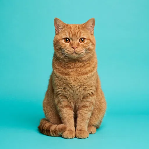 Ginger Cat on Turquoise Background