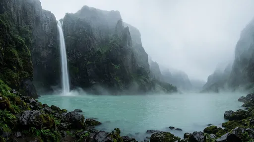 Misty Canyon Waterfall and Turquoise Lagoon