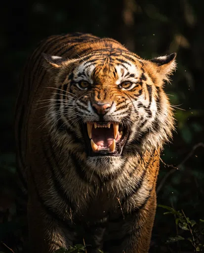 Snarling Bengal Tiger in Sunlight