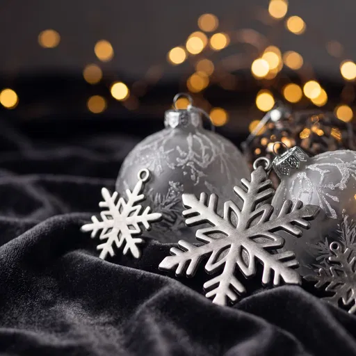 Silver Snowflake Ornaments on Dark Velvet