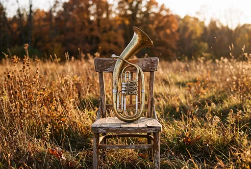 Brass Baritone Horn on Wooden Chair