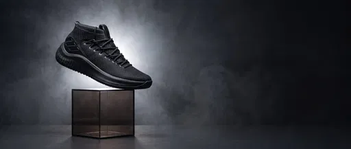 Black Woven Basketball Sneaker on Acrylic Cube