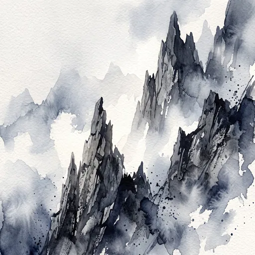 Indigo Watercolor Painting of Jagged Mountain Peaks