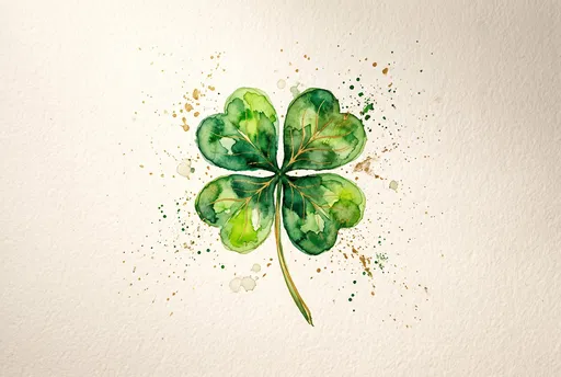 Watercolor Four-Leaf Clover With Gold Splatters
