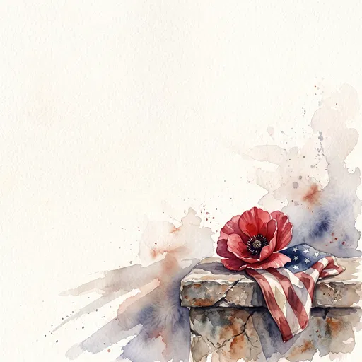 Watercolor Poppy and American Flag Ledge