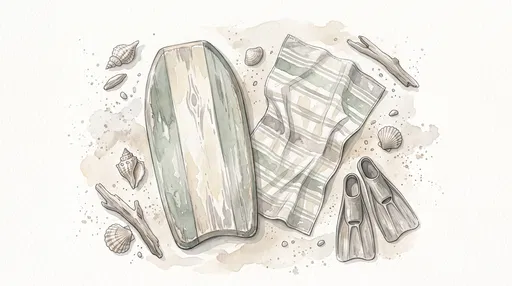 Watercolor Beach Flat Lay with Boogie Board
