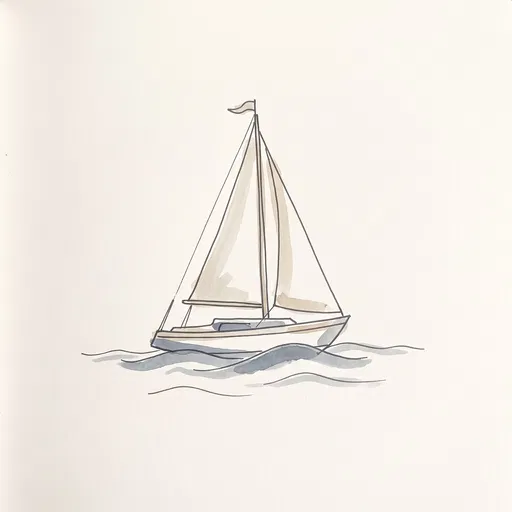 Minimalist Sailboat Ink and Wash Illustration