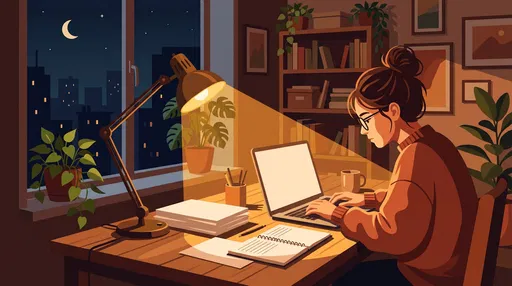 Woman Working Late on Laptop Illustration