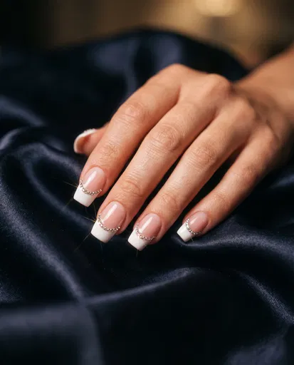 French Manicure Nails With Crystal Accents