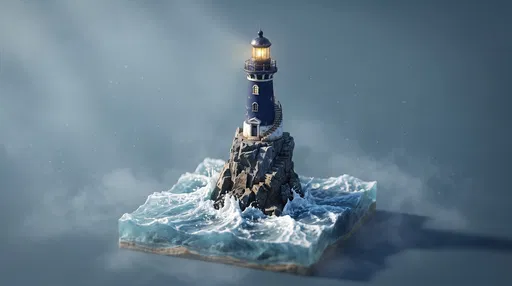 Miniature Blue Lighthouse 3D Ocean Diorama