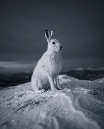 White Arctic Hare on Snowy Ridge