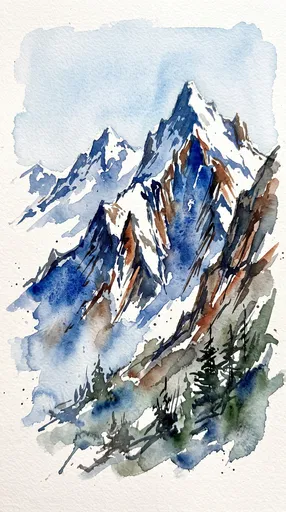 Watercolor Alpine Mountain Range Illustration