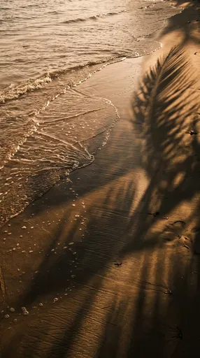 Golden Sunset Waves and Palm Shadows