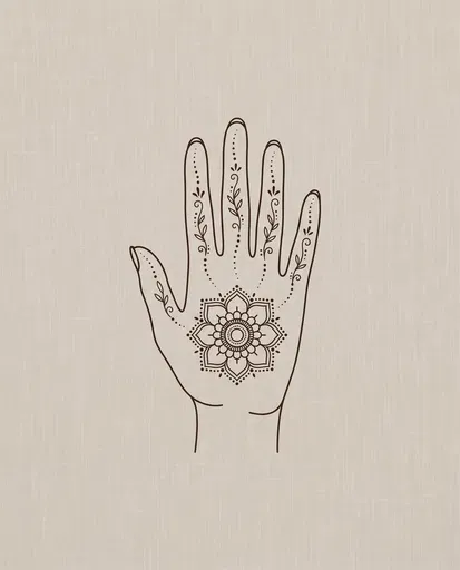 Minimalist Henna Hand Line Art Illustration