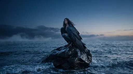Mythological Bird Siren on Sea Boulder