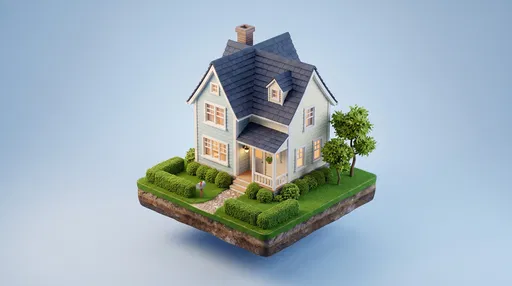 3D Suburban House on Floating Square Base