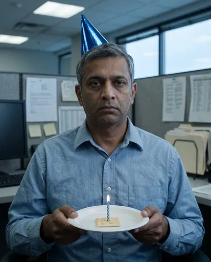Unimpressed Office Worker Holding Birthday Cracker
