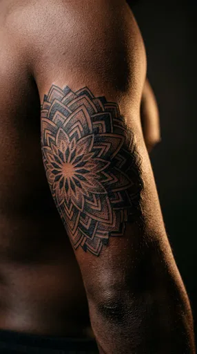 Geometric Mandala Tattoo on Muscular Tricep